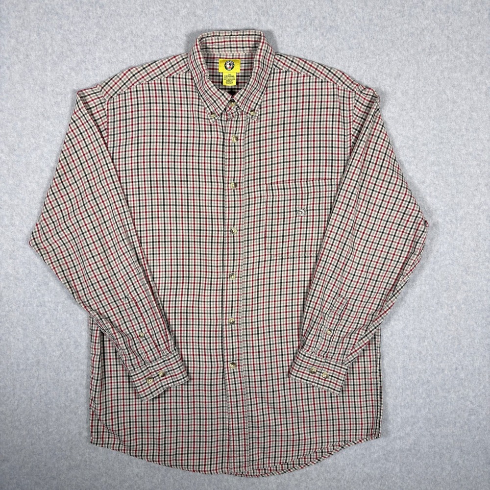 Duck‎ Head Mens Plaid Button Down Shirt Red Black Tan Long Sleeve Cotton Medium